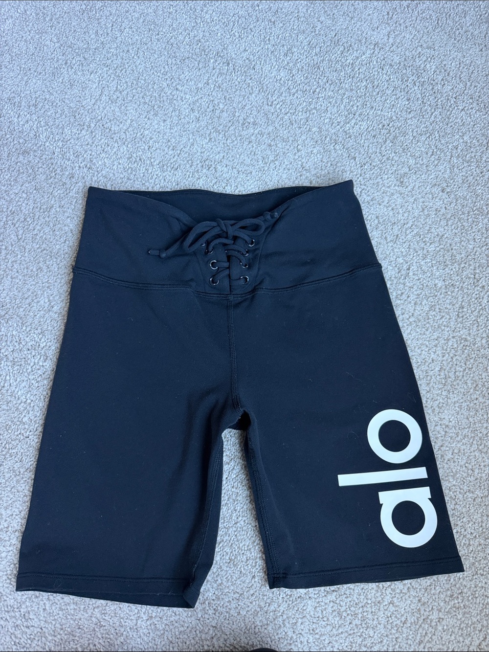 ALO Yoga Black Lace-Up High-Waist Athletic Shorts
